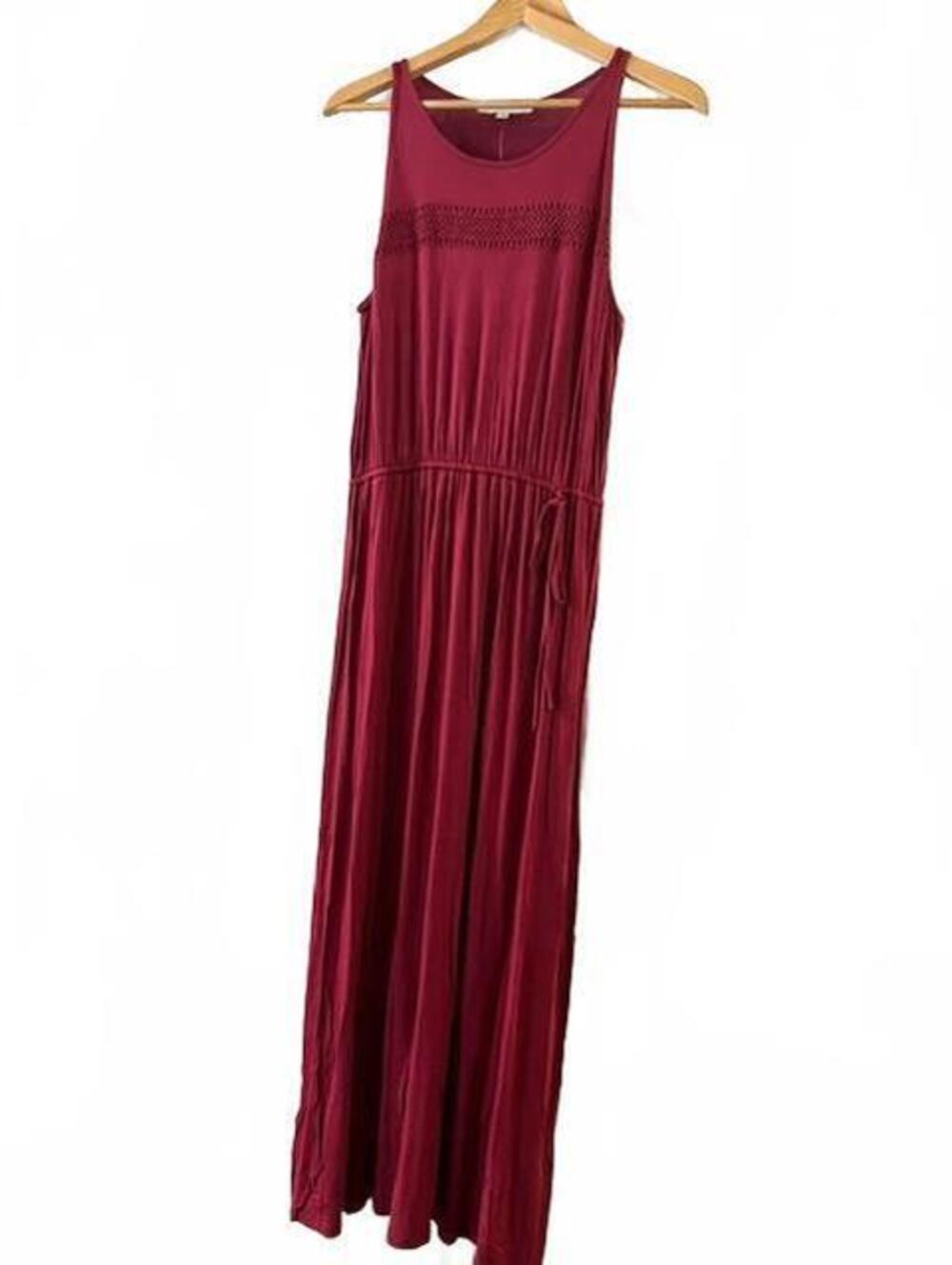 LOFT Crochet Maxi Dress NWT Burgundy Maroon Sleeveless Drawstring Elastic Medium